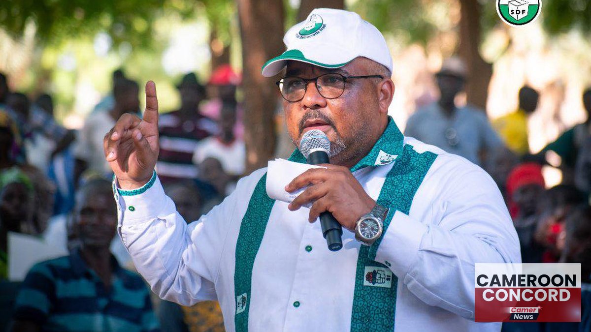 SDF candidate Joshua Osih addresses supporters in Yaoundé, alleging that Etoudi is financing opposition coalitions to dilute real challengers.