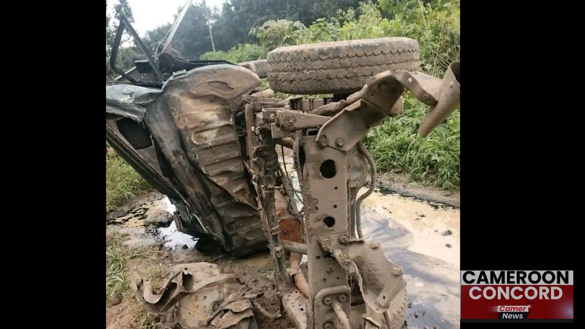 destroyed military vehicle after Buea IED attack