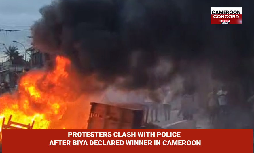 Image shows nationwide unrest on October 27, 2025, following the Constitutional Council’s announcement of Paul Biya’s disputed victory.